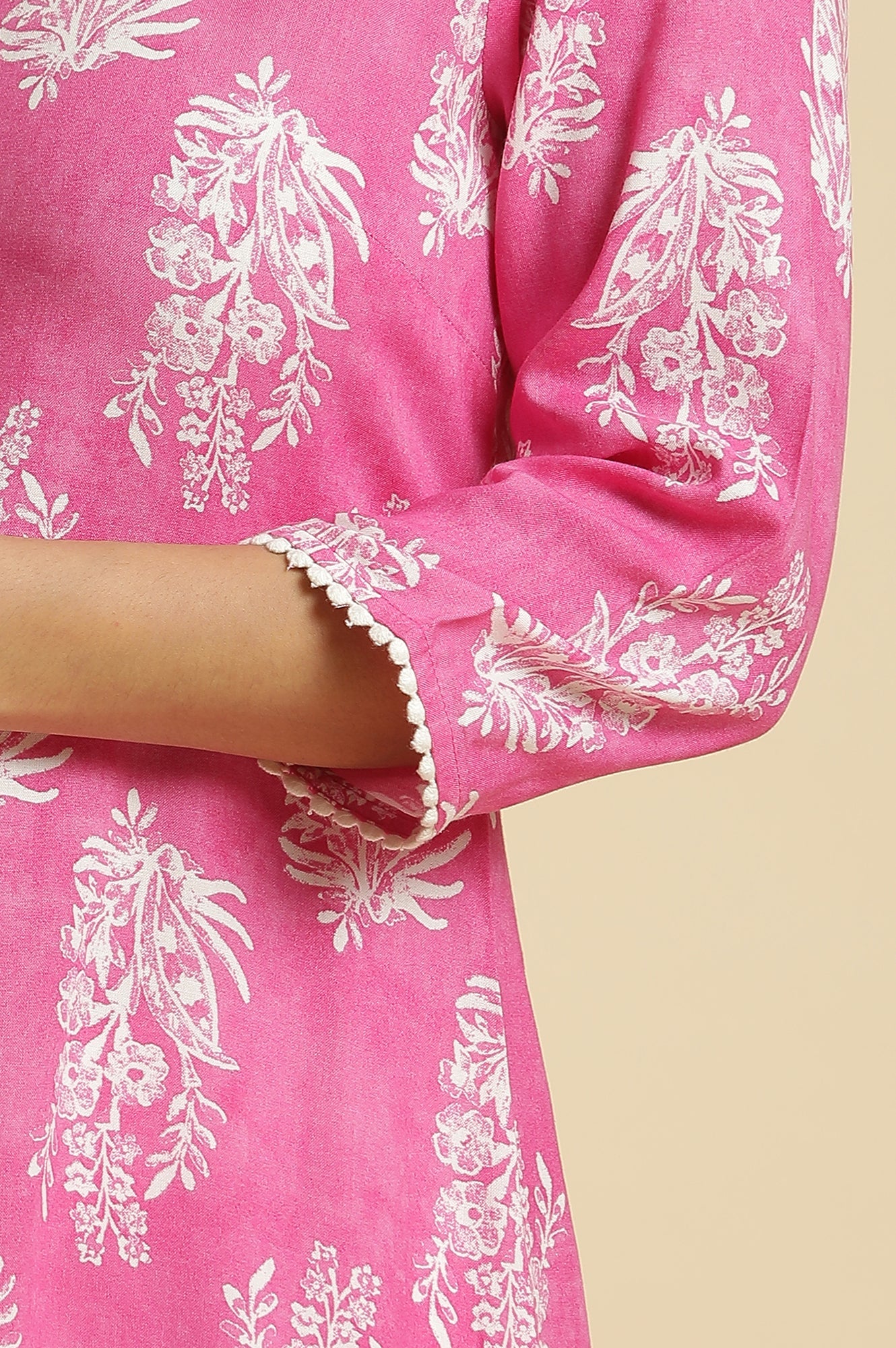 Pink Floral Straight Rayon Kurta