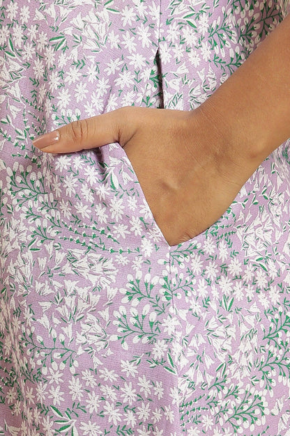 Purple Floral Printed Flared Long Dress - wforwoman