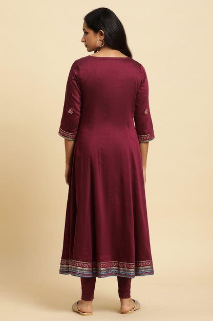 Purple Embroidered Flared Kurta - wforwoman