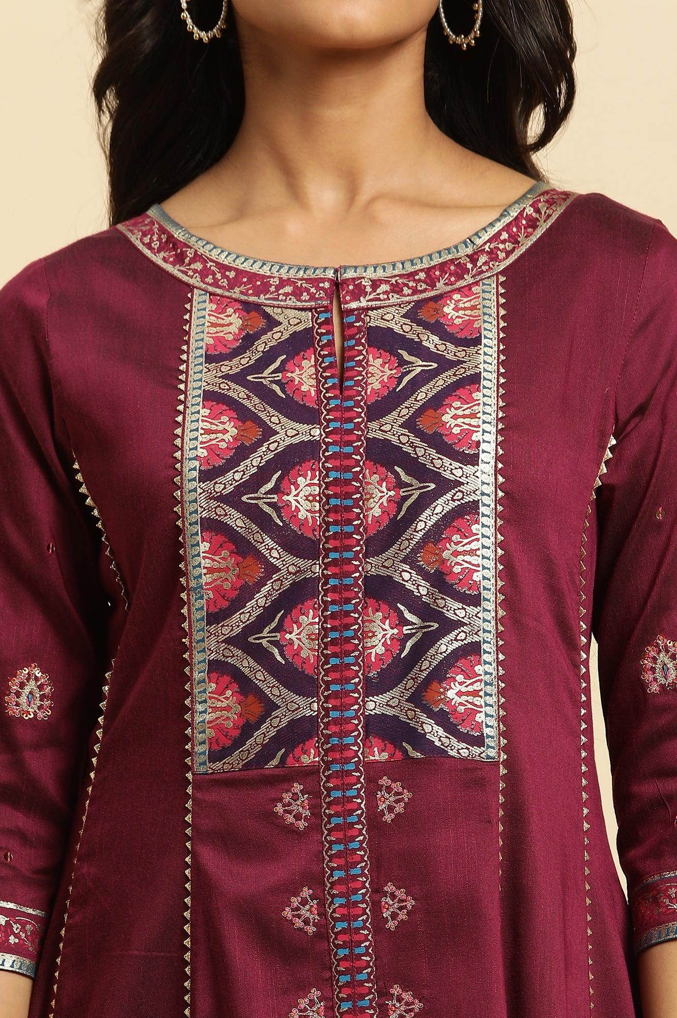 Purple Embroidered Flared Kurta - wforwoman