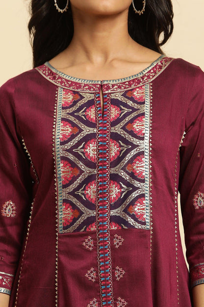 Purple Embroidered Flared Kurta - wforwoman