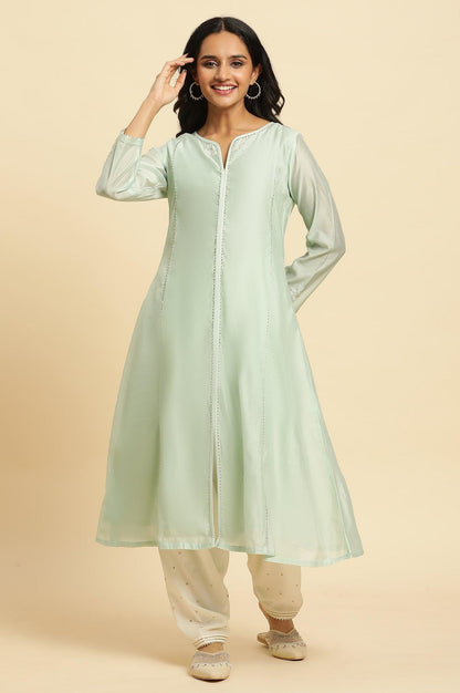 Mint Green Panelled Chanderi Kurta - wforwoman