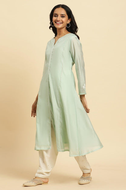 Mint Green Panelled Chanderi Kurta - wforwoman