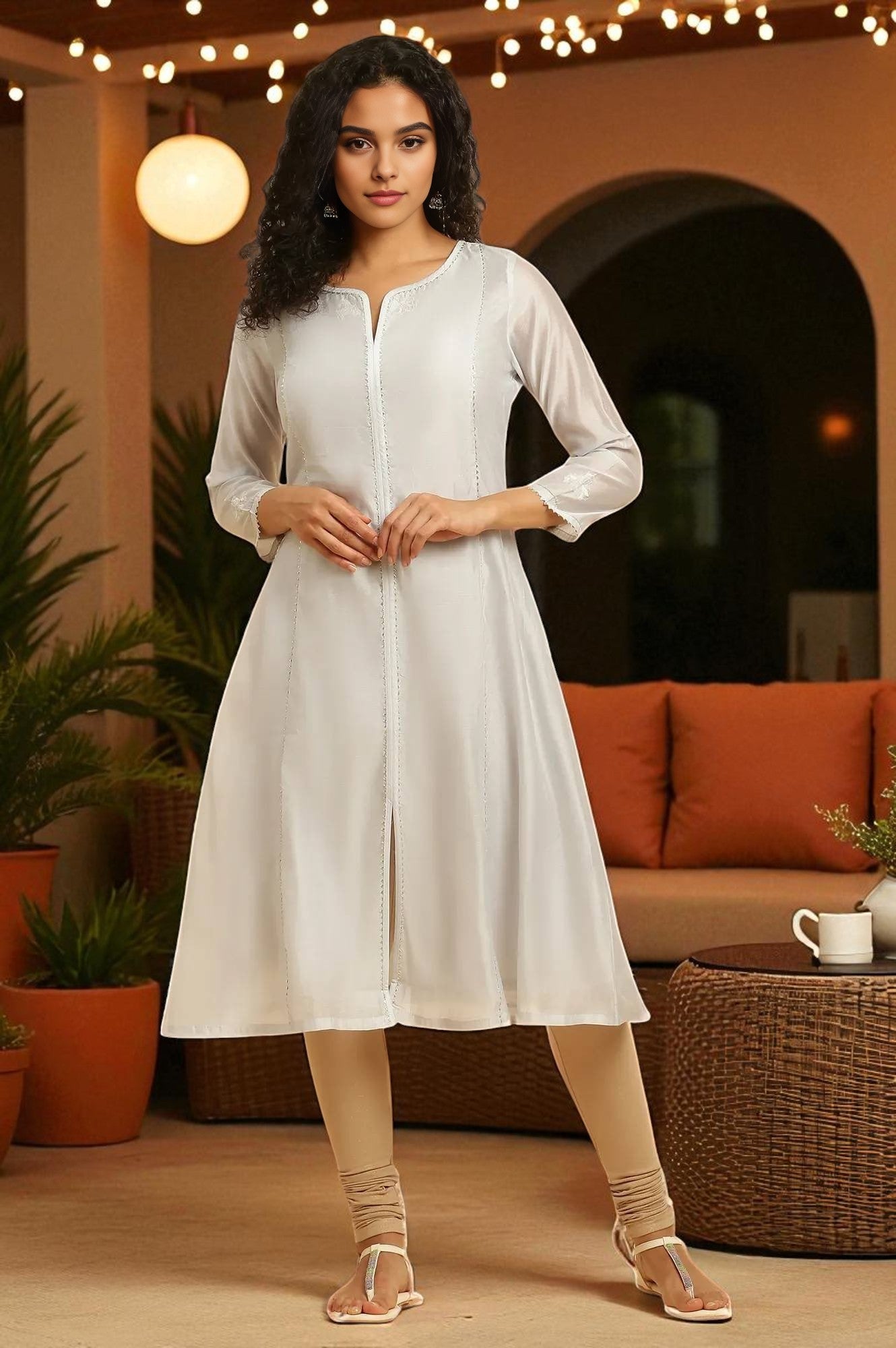 Grey Panelled Chanderi Zari Embroidered Straight Kurta