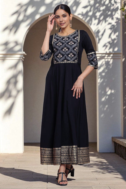Black Panelled Embroidered Festive Dress
