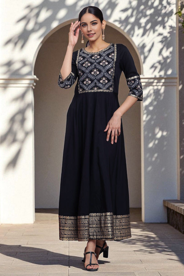 Black Panelled Embroidered Festive Dress