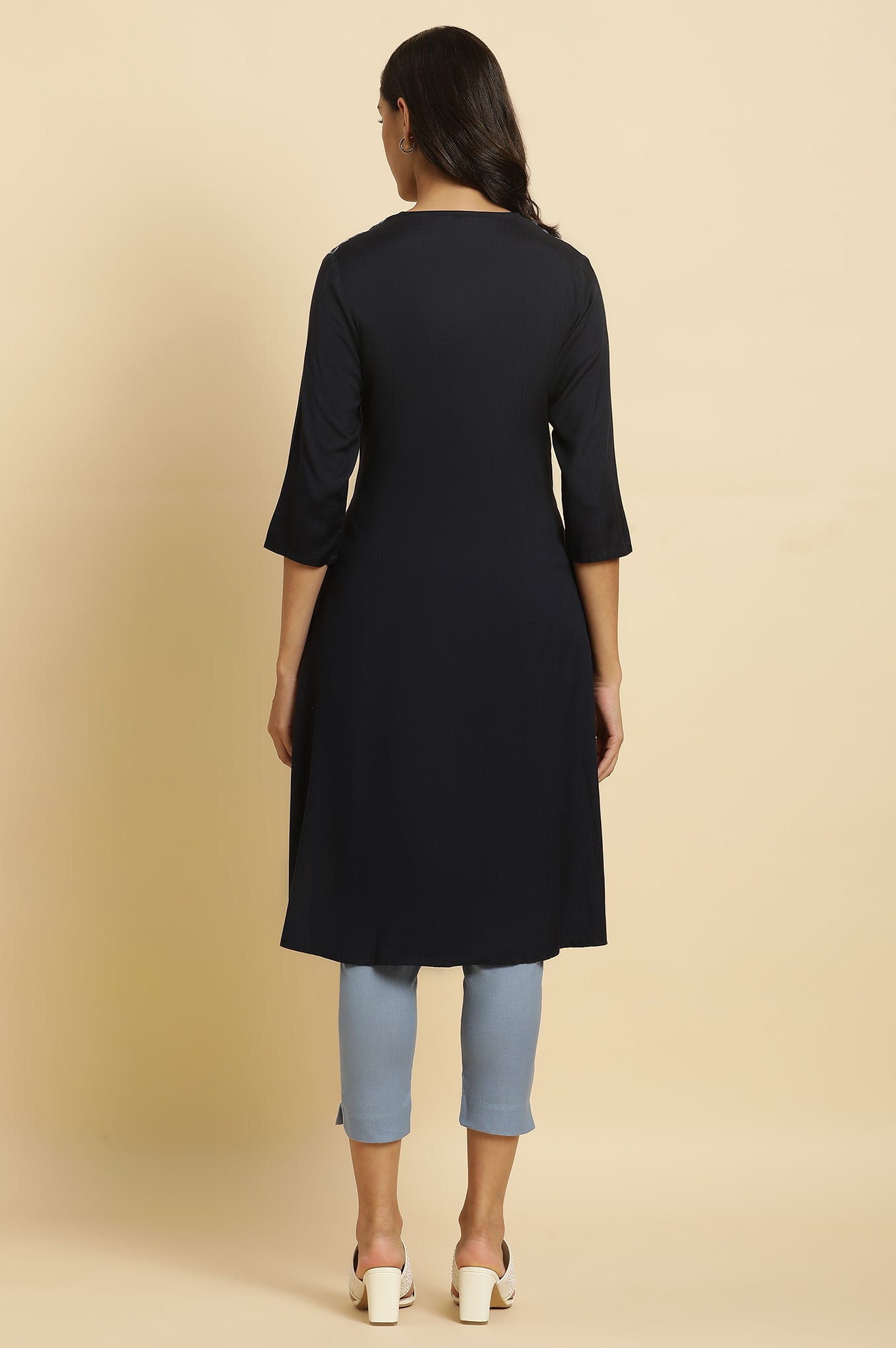 Blue Rayon Flared Kurta and Slim Pant Set