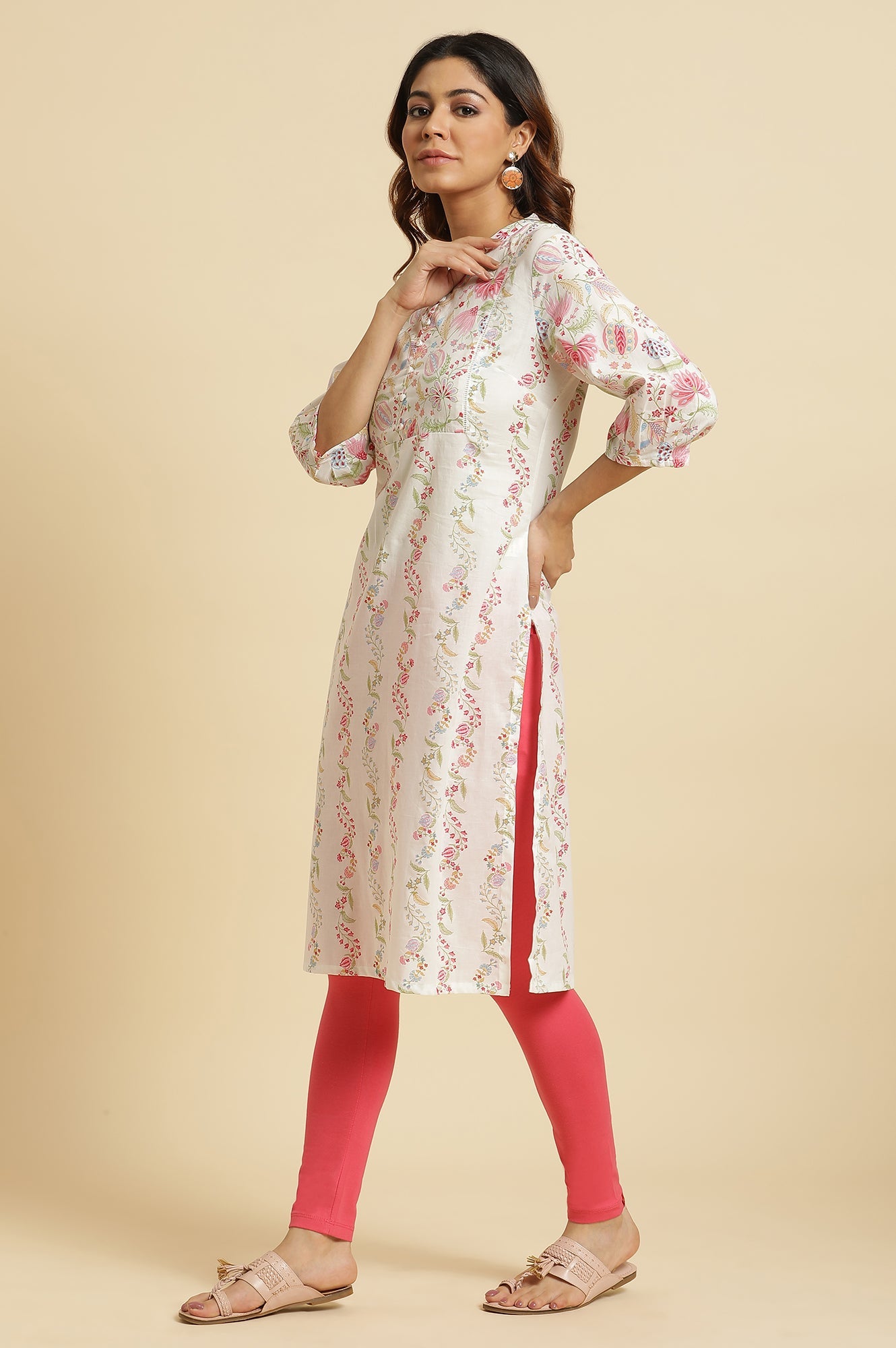 White Floral Lace Straight Cotton Kurta