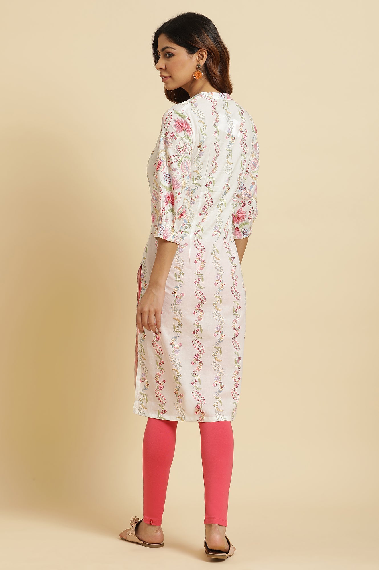 White Floral Lace Straight Cotton Kurta
