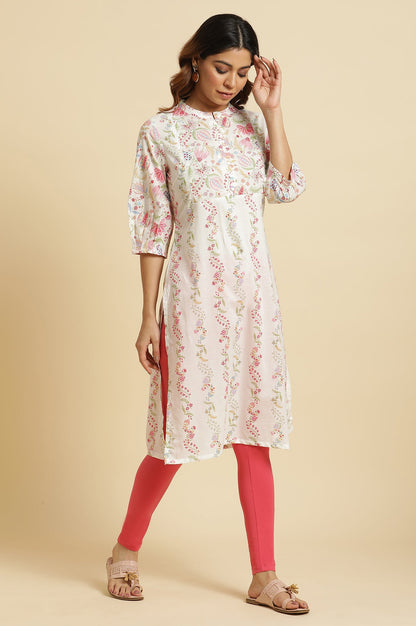 White Floral Lace Straight Cotton Kurta