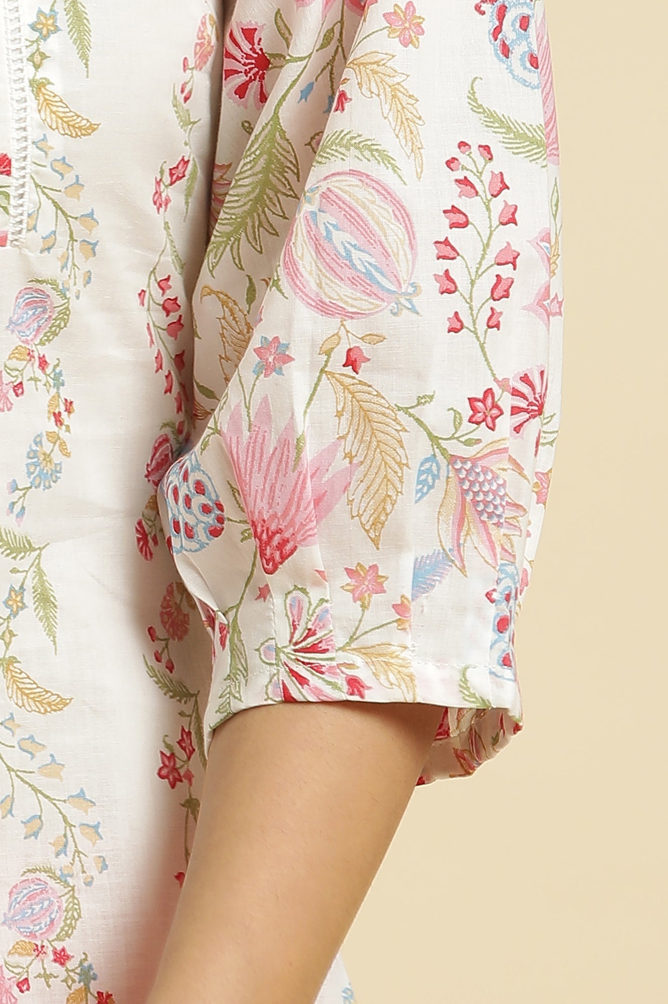 White Floral Lace Straight Cotton Kurta
