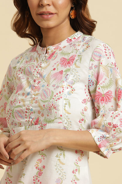 White Floral Lace Straight Cotton Kurta