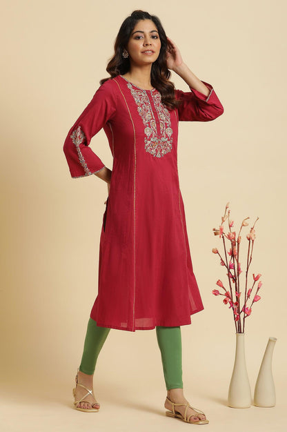 Maroon Embroidered Festive Kurta - wforwoman