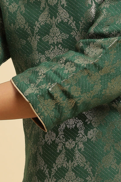 Green Floral Jacquard Metallic Embroidery Straight Rayon Kurta