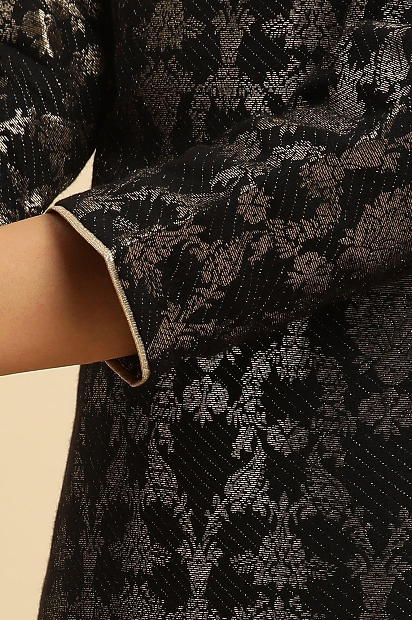 Black Rayon Jacquard Festive Kurta - wforwoman