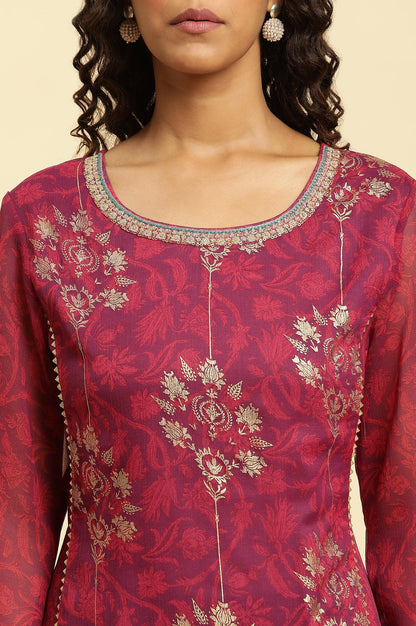 Purple Floral Printed Kurta With Zari Embroidery - wforwoman