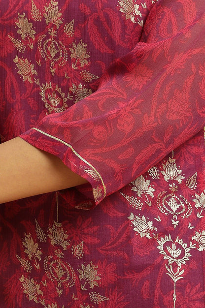 Purple Floral Printed Kurta With Zari Embroidery - wforwoman