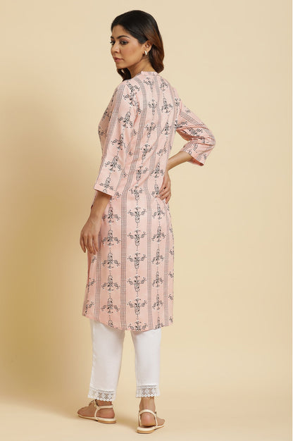 Pink Geometric Straight Rayon Kurta