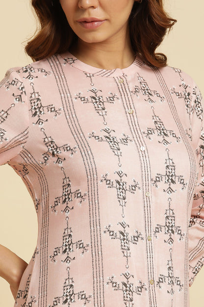 Pink Geometric Straight Rayon Kurta