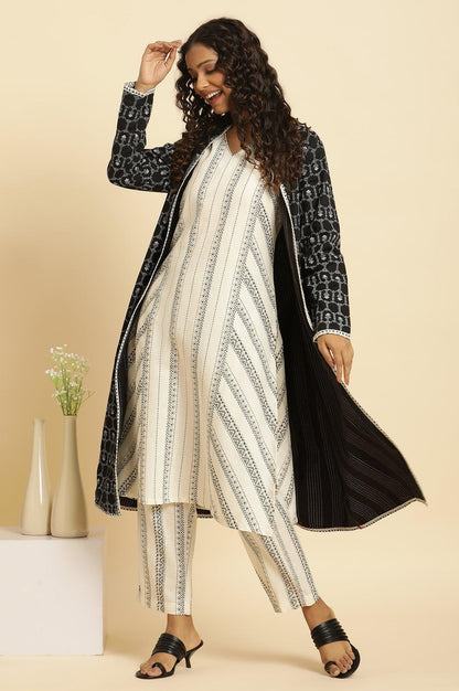 Black Reversible Front Open Jacket In White Print - wforwoman