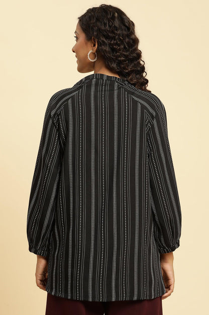 Black Smocked Stripe Western Top - wforwoman