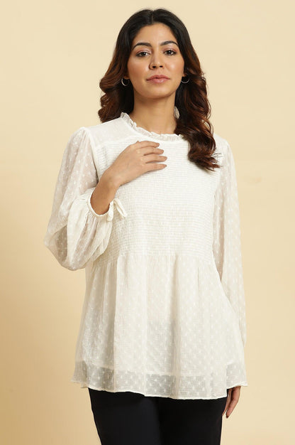 White Socking Chiffon Swiss Dot Western Top - wforwoman