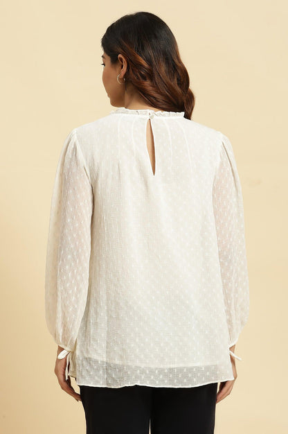 White Socking Chiffon Swiss Dot Western Top - wforwoman