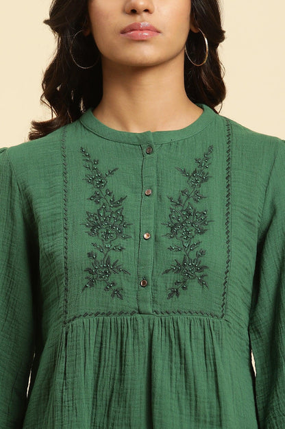 Dark Green Embroidered Western Top - wforwoman