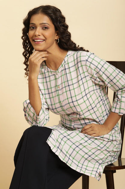 Ecru Check Printed Cotton Tunic - wforwoman