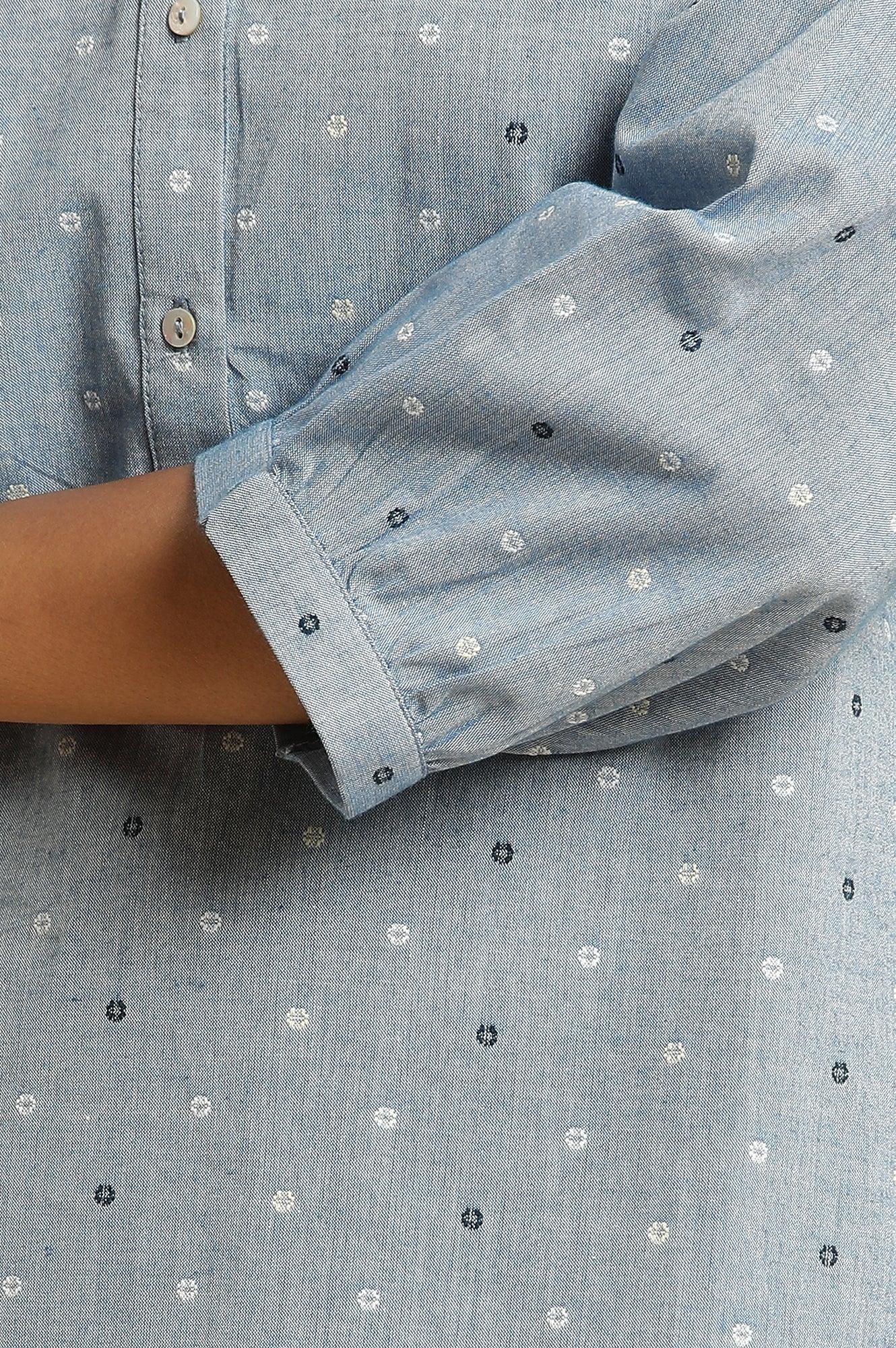 Blue Yarn Dyed Polka Dot Tunics - wforwoman