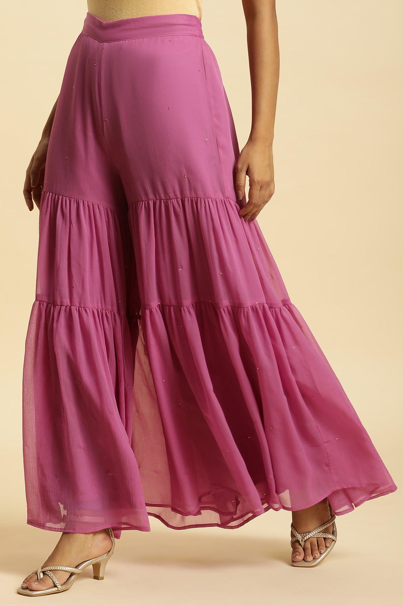 Purple Tiered Chiffon Sharara - wforwoman