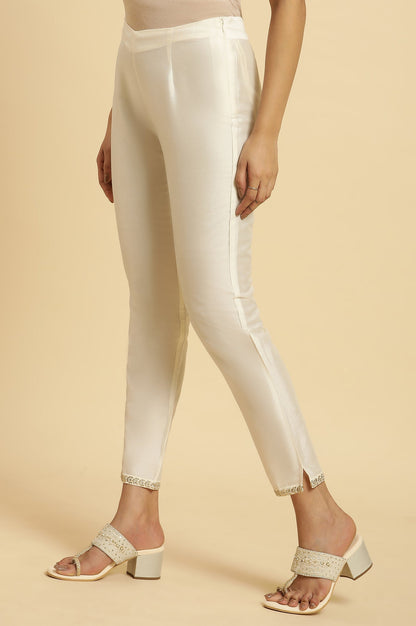 White Dori Embroidery Viscose Blend Straight Kurta and Slim Pant Set