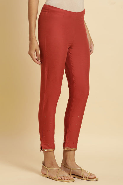 Red Geometric Printed American Crepe Straight Kurta with Slim Pant Set