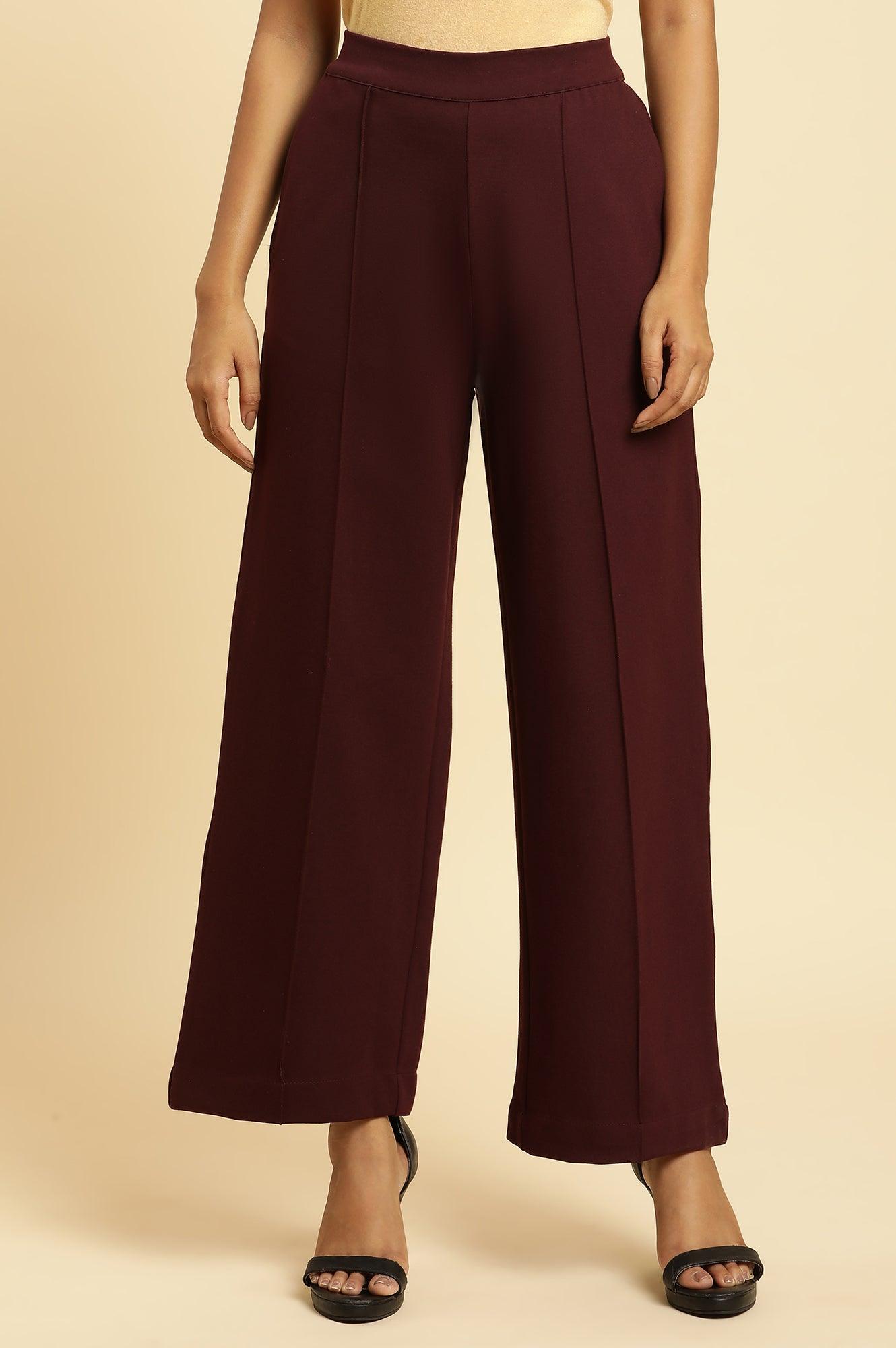 Wine Pin Tuck Trouser Pants - wforwoman