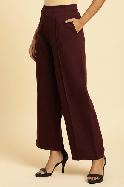 Wine Pin Tuck Trouser Pants - wforwoman