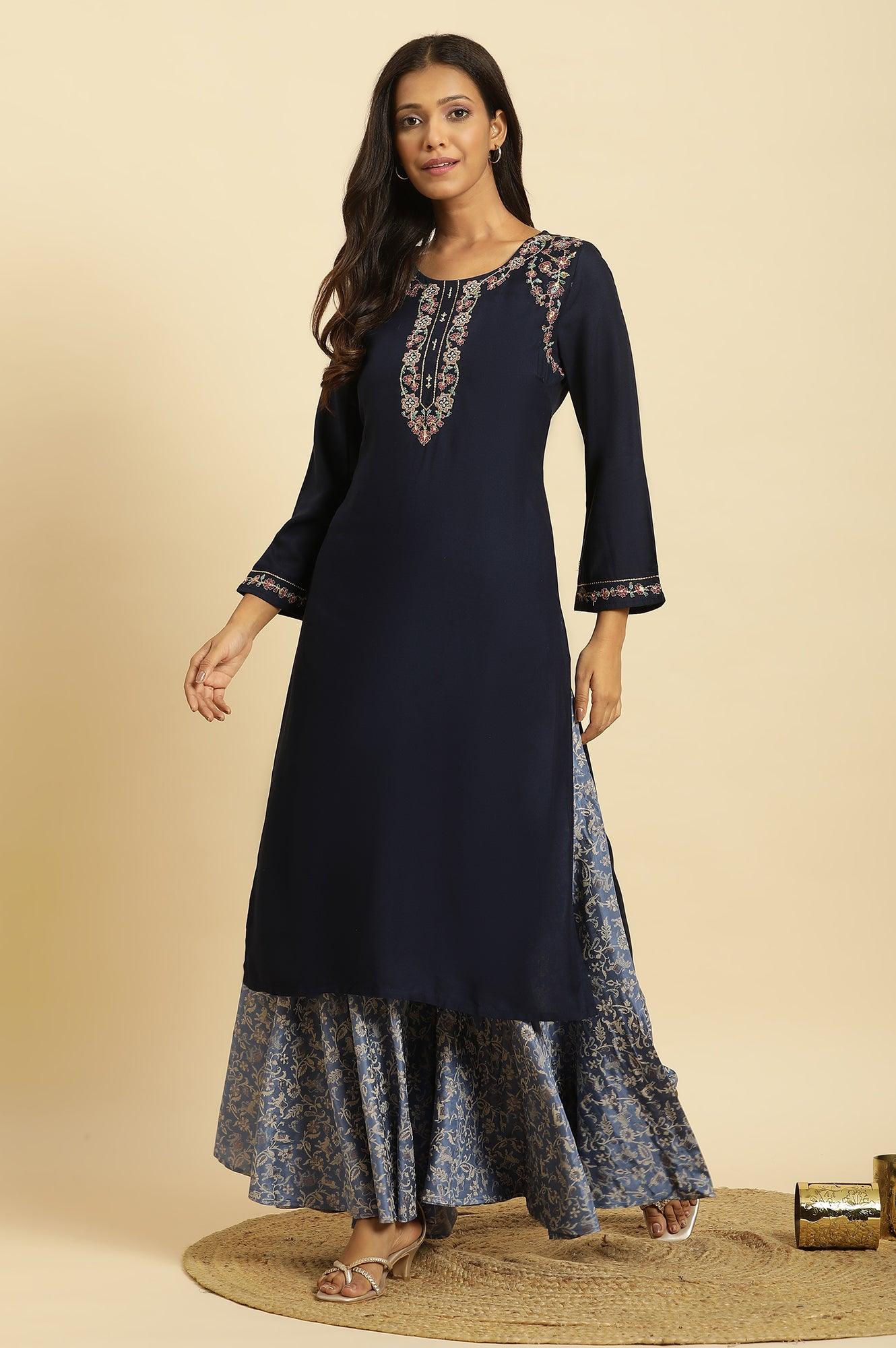 Blue Printed Festive Sharara - wforwoman