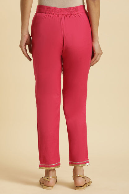 Pink Floral Printed Rayon Straight Kurta with Slim Pant Set