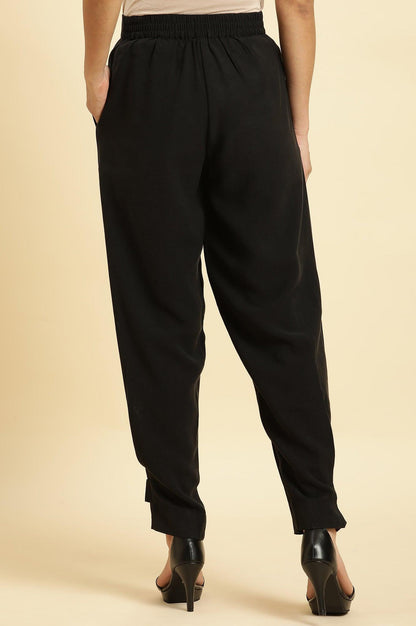 Black Straight Trouser With Button Tab On Hemline - wforwoman