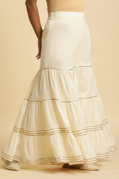 Ecru Tiered Cotton Sharara With Gota - wforwoman