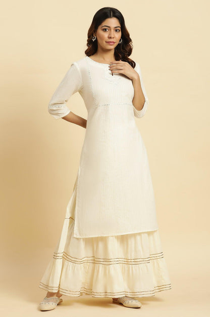 Ecru Tiered Cotton Sharara With Gota - wforwoman