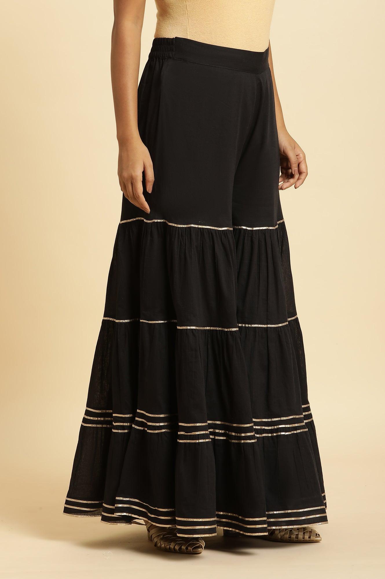 Black Tiered Cotton Sharara With Gota - wforwoman