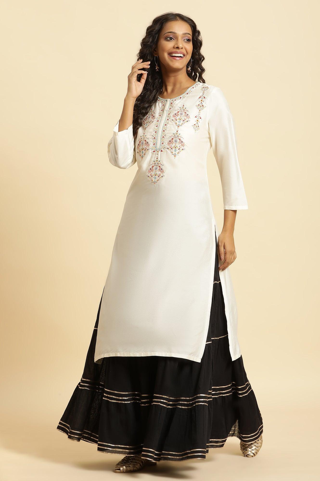 Black Tiered Cotton Sharara With Gota - wforwoman