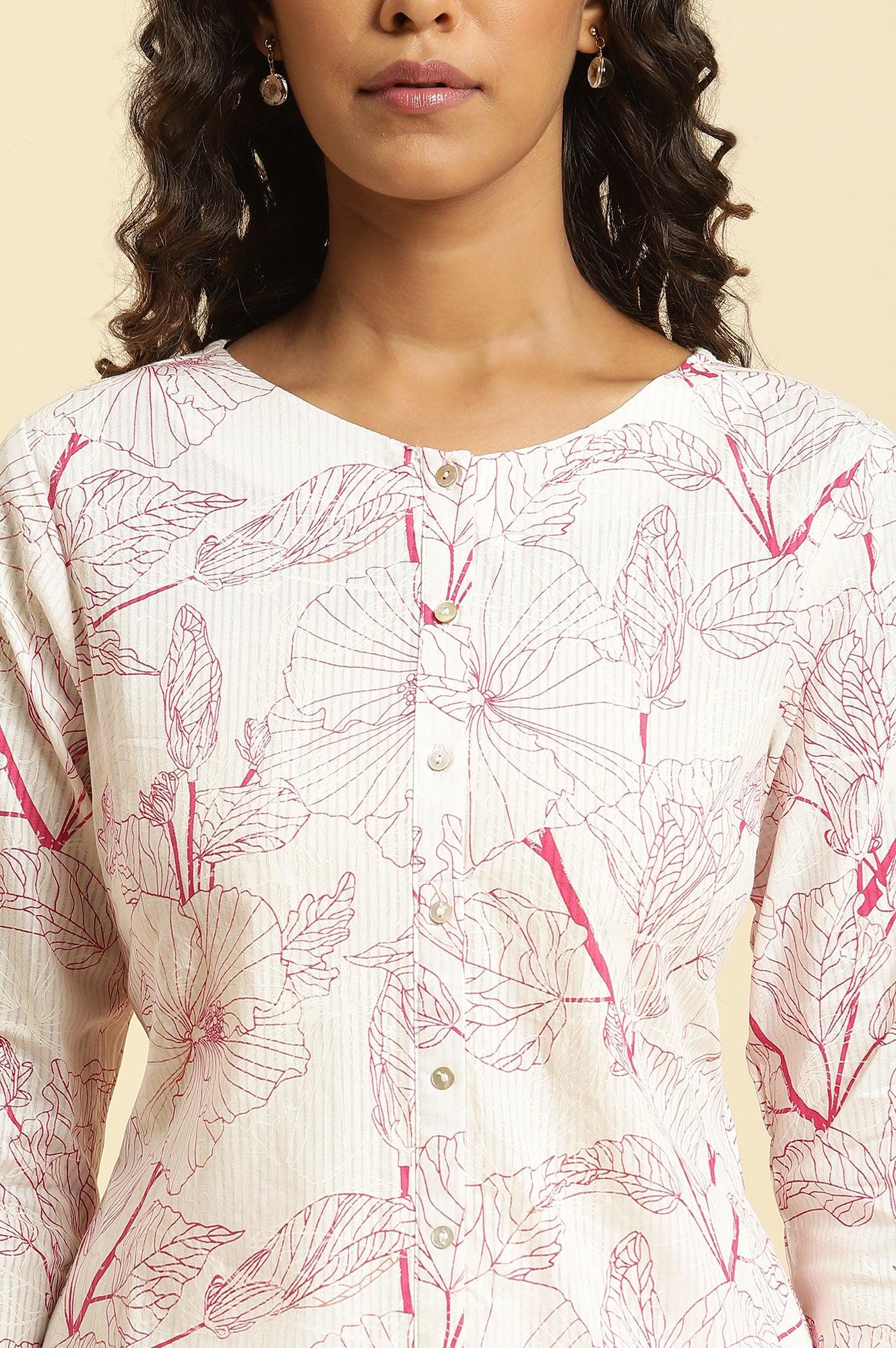 White Floral Printed Kurta And Pants Co-Ord Set - wforwoman