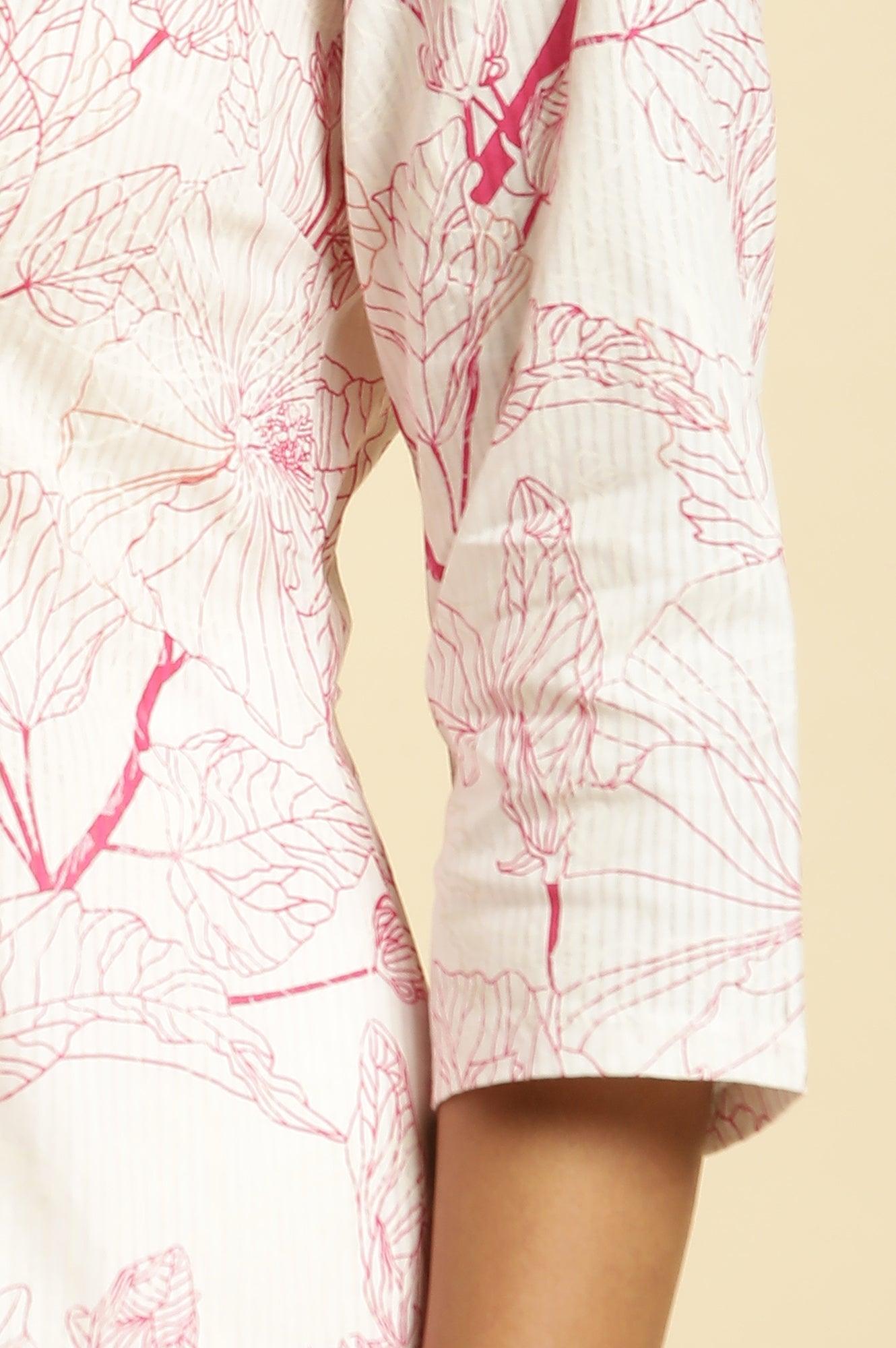 White Floral Printed Kurta And Pants Co-Ord Set - wforwoman