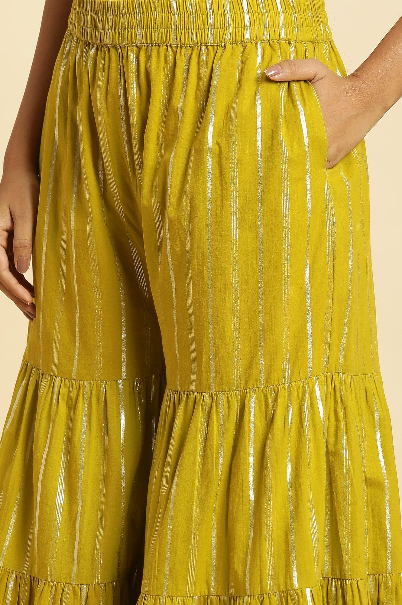 Green Floral Printed Short Kurta, Sharara And Dupatta Set - wforwoman