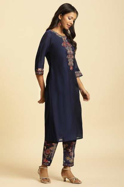 Royal Blue Embroidered Kurta, Pants And Dupatta Set - wforwoman
