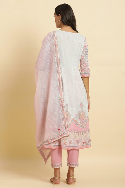 Blue Paisley Printed Anarkali Kurta, Pants &amp; Dupatta Set - wforwoman