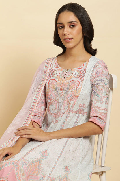 Blue Paisley Printed Anarkali Kurta, Pants &amp; Dupatta Set - wforwoman