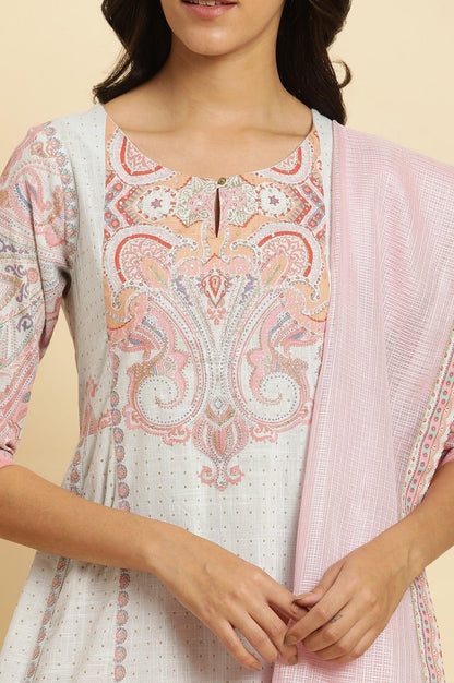 Blue Paisley Printed Anarkali Kurta, Pants &amp; Dupatta Set - wforwoman