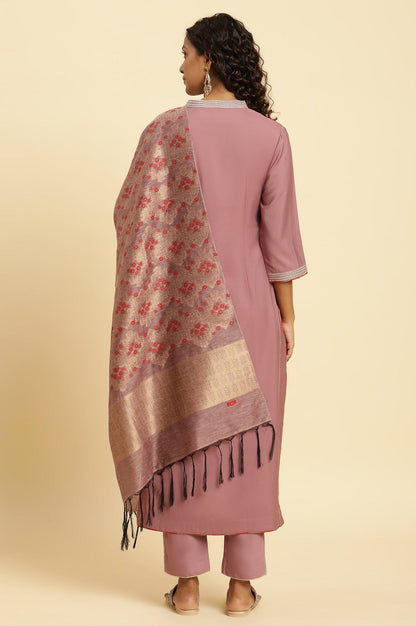 Orchid Pink Embellished Kurta, Pants And Jacquard Dupatta Set - wforwoman